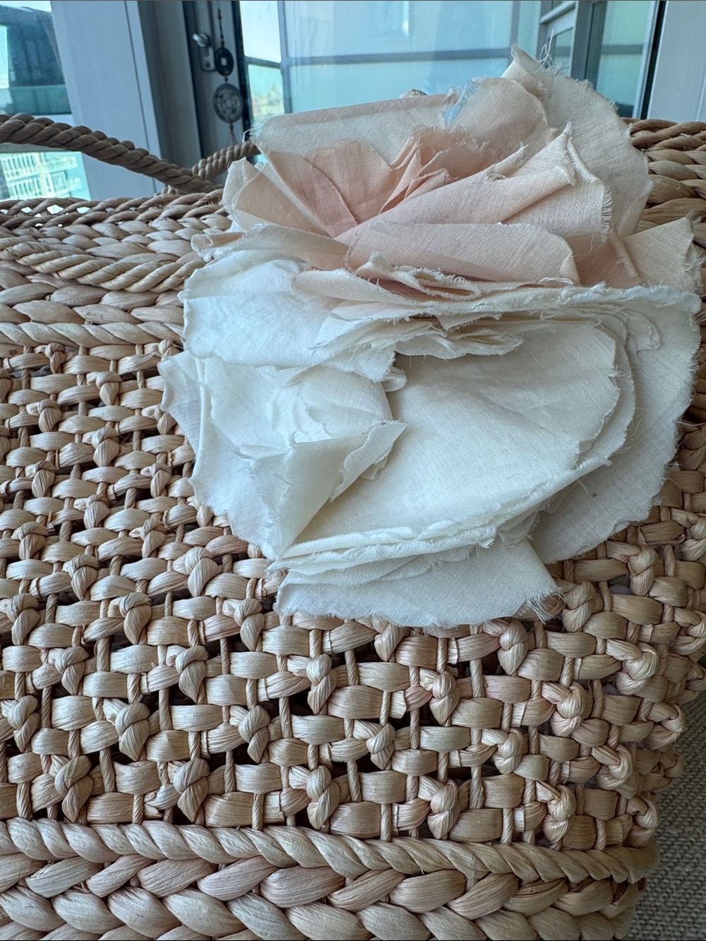 J. Crew Natural Woven Tote with Cream Floral Accent - Picture 6 of 6